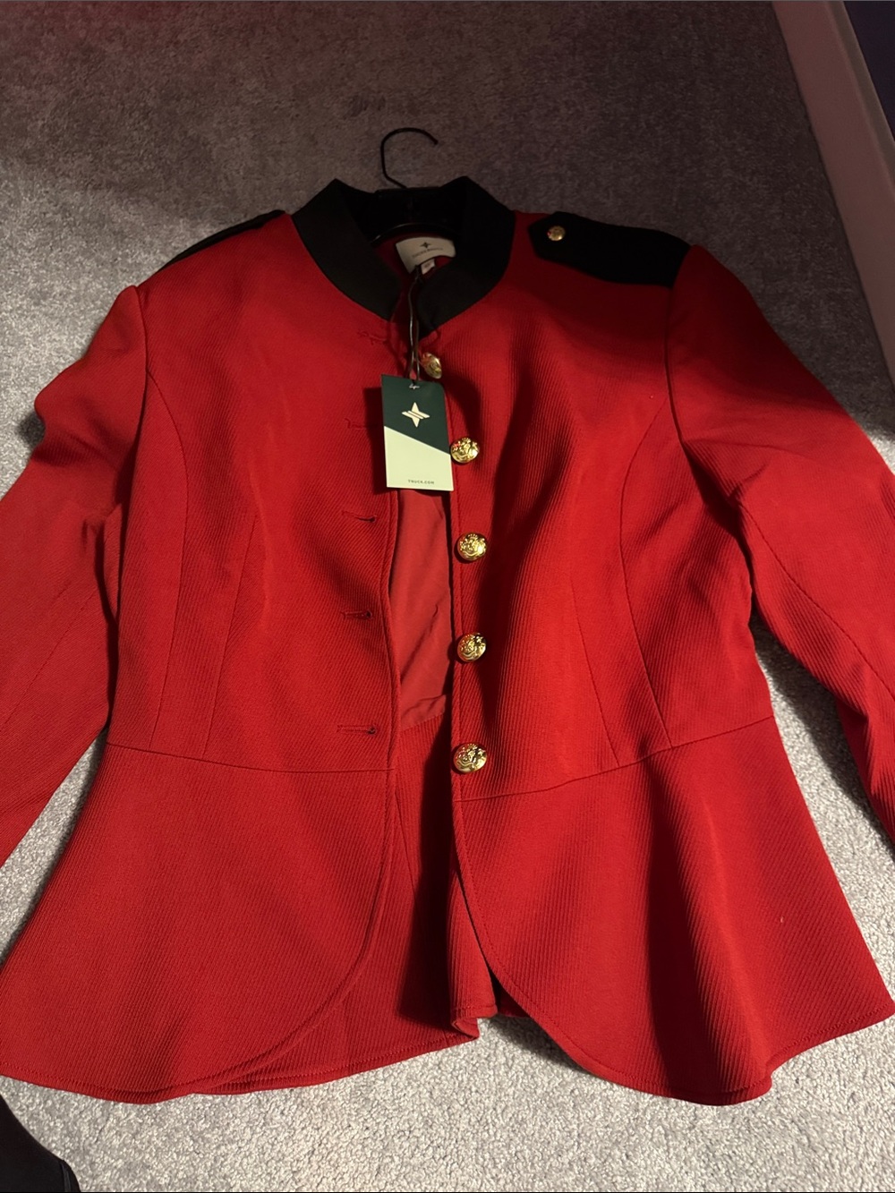 Tuckernuck Red Blazer with Black Shoulder Accents and Gold Buttons